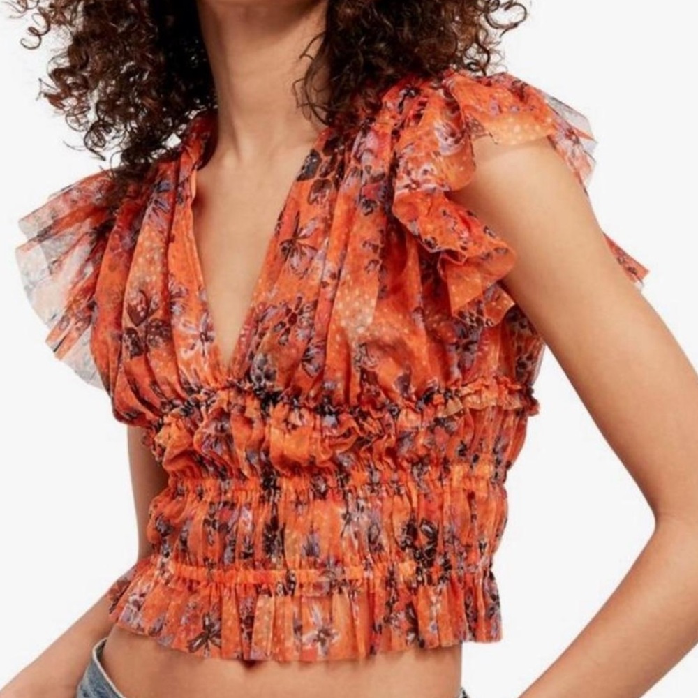 Free People mesh chiffon blouse
